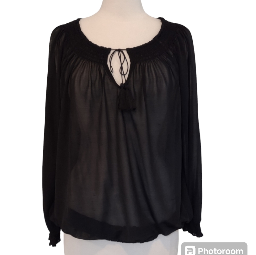 H&M Blouse L Sheer Black